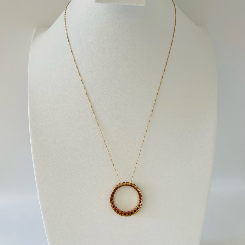 10k Gold Round Eternity Pendant Ruby Necklace, Wi… - image 7